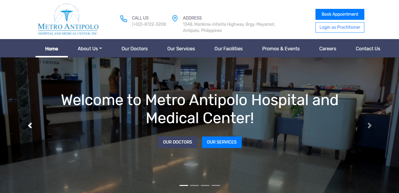The free hospital website created by SeeYouDoc MH for Metro Antipolo Hospital and Medical Center, Inc.